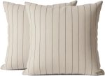 Set of 2 Neutral Striped Linen Pillow Covers, 18x18 Inches – Textured Square Cushion Cases for Sofa, Couch, Bed, Accent Chair, Farmhouse Decor