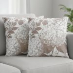 Set of 2 Light Brown Linen Floral Pillow Covers, 18x18 Inches – Hydrangea Pattern, Boho Vintage Cushion Cases for Sofa, Living Room, Bedroom
