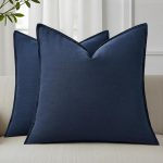 Set of 2 Navy Blue Linen Pillow Covers, 18x18 Inches, with Flange Edges – Cozy Modern Farmhouse Boho Accent Cases for Couch, Bed, Living Room