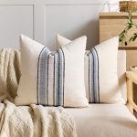 Set of 2 Striped Linen Textured Pillow Covers, 18x18 Inches, Navy Blue – Boho Decorative Accent Pillowcases for Couch, Sofa, Bed, Modern Living Room