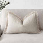 1-Piece Linen Fringe Lumbar Pillow Cover, 12x20 Inches, Natural Beige – Cozy Boho Farmhouse Cushion Case with Tassel for Sofa, Bed, Living Room