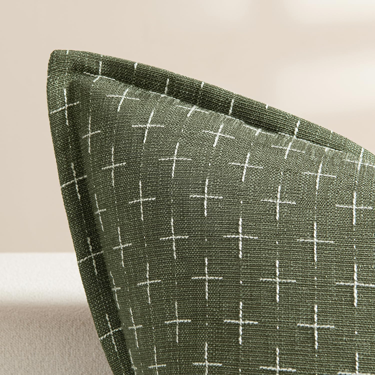 Decorative Burlap Linen Pillow Covers, 18x18 Inches, Olive Green – Woven Textured, Vintage Farmhouse Cushion Cases for Sofa, Bed, Living Room - Image 2