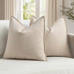 Set of 2 Thick Textured Pillow Covers, 18x18 Inches, Natural Linen Blend – Flange Edge, Farmhouse Modern Boho Style for Bed, Couch, Living Room