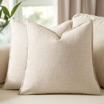 Set of 2 Solid Linen Throw Pillow Covers, 20x20 Inches, Soft Beige – Boho Farmhouse Accent Pillowcases for Sofa, Bed, Living Room Decor