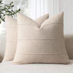 Handcrafted Striped Linen Blend Pillow Covers, 18x18 Inches, Set of 2 – Solid Neutral Beige, Soft Farmhouse Cushion Cases for Couch, Bedroom, Living Room