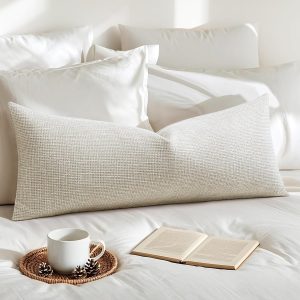 1-Piece Linen Lumbar Pillow Cover, 14x36 Inches, Beige – Long Rectangle Cushion Case for Sofa, Bedroom, Car, Home Decor