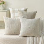 Set of 4 Beige Linen Check Pillow Covers, 20x20 Inches – Square Couch Pillow Cases with Hidden Zipper, Farmhouse Accent for Sofa, Bedroom