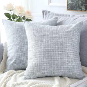 Set of 2 Linen Throw Pillow Covers, 20x20 Inches, Grey Blue – Decorative Square Pillowcases for Sofa, Bedroom, Living Room, Car