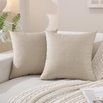 Set of 2 Light Coffee Faux Linen Throw Pillow Covers, 20x20 Inches – Soft Boho Accent, Farmhouse Cushion Cases for Couch, Sofa, Bedroom, Living Room