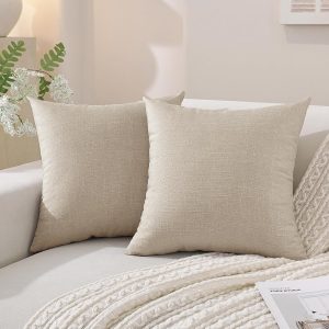 Set of 2 Light Coffee Faux Linen Throw Pillow Covers, 20x20 Inches – Soft Boho Accent, Farmhouse Cushion Cases for Couch, Sofa, Bedroom, Living Room