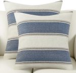 Pack of 2 Blue Farmhouse Linen Pillow Covers, 18x18 Inches – Buffalo Stripe Pattern, Retro Accent with Hidden Zipper for Sofa, Bedroom, Car