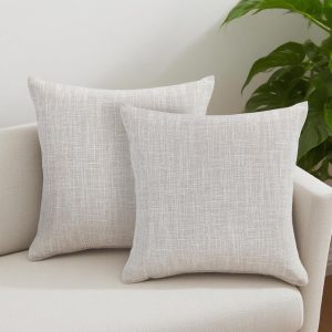 2-Pack Linen Pillow Covers, 15x15 Inches, Beige – Modern Farmhouse Square Pillowcases with Zipper Closure, for Sofa, Bedroom, Living Room (Cover Only)