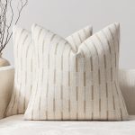Set of 2 Linen Throw Pillow Covers, 18x18 Inches, Khaki Beige – Textured Square Accent Cases, Farmhouse Style for Sofa, Living Room, Bedroom