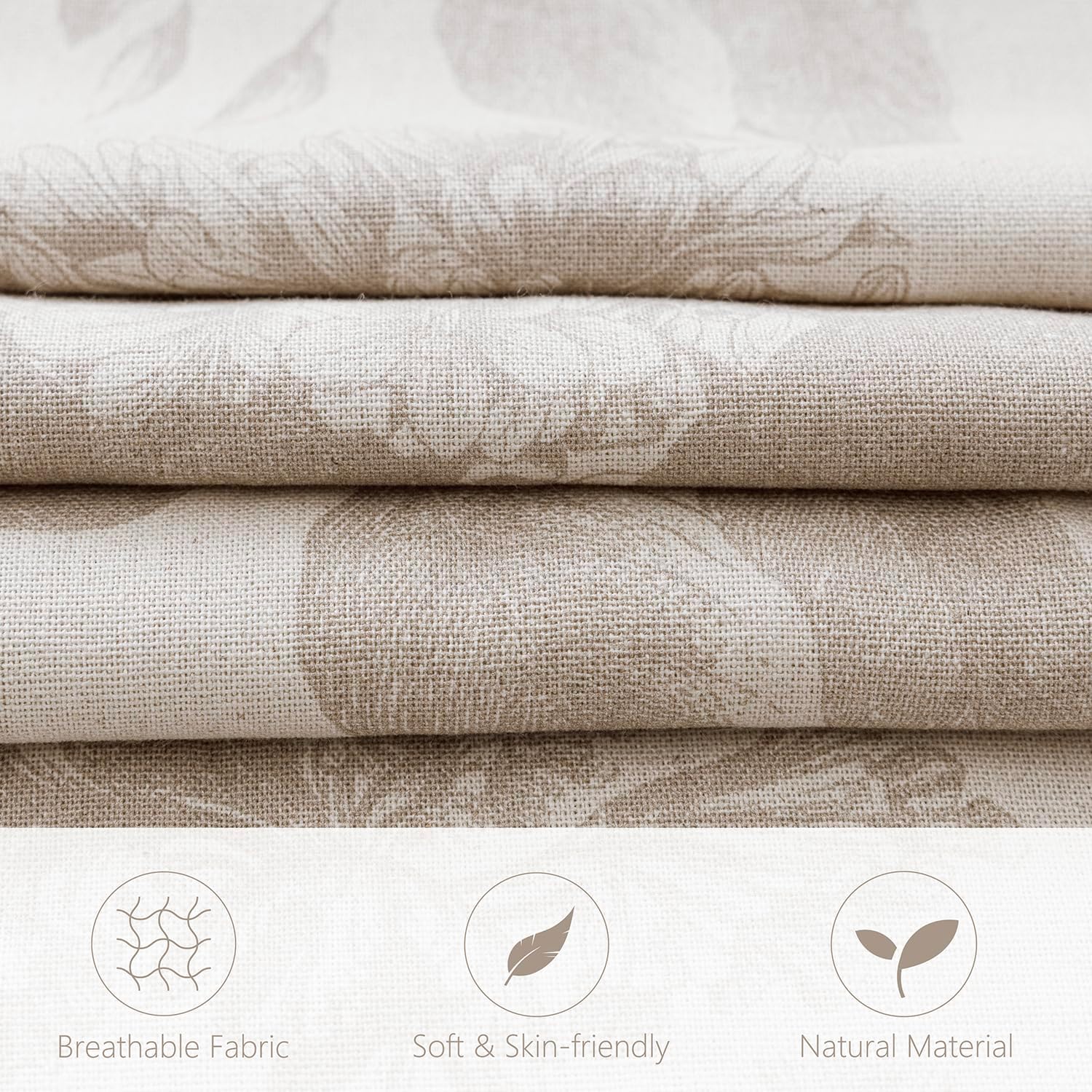 Set of 2 Linen Floral Vintage Pillow Covers, 18x18 Inches, Tan Beige – Neutral Accent Print, Farmhouse Cushion Cases for Sofa, Chair, Bedroom, Living Room - Image 2