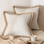 Set of 2 Rustic Burlap-Style Linen Pillow Covers, 18x18 Inches, Natural White – Modern Farmhouse Cushion Cases for Couch, Bed, Indoor or Outdoor Use