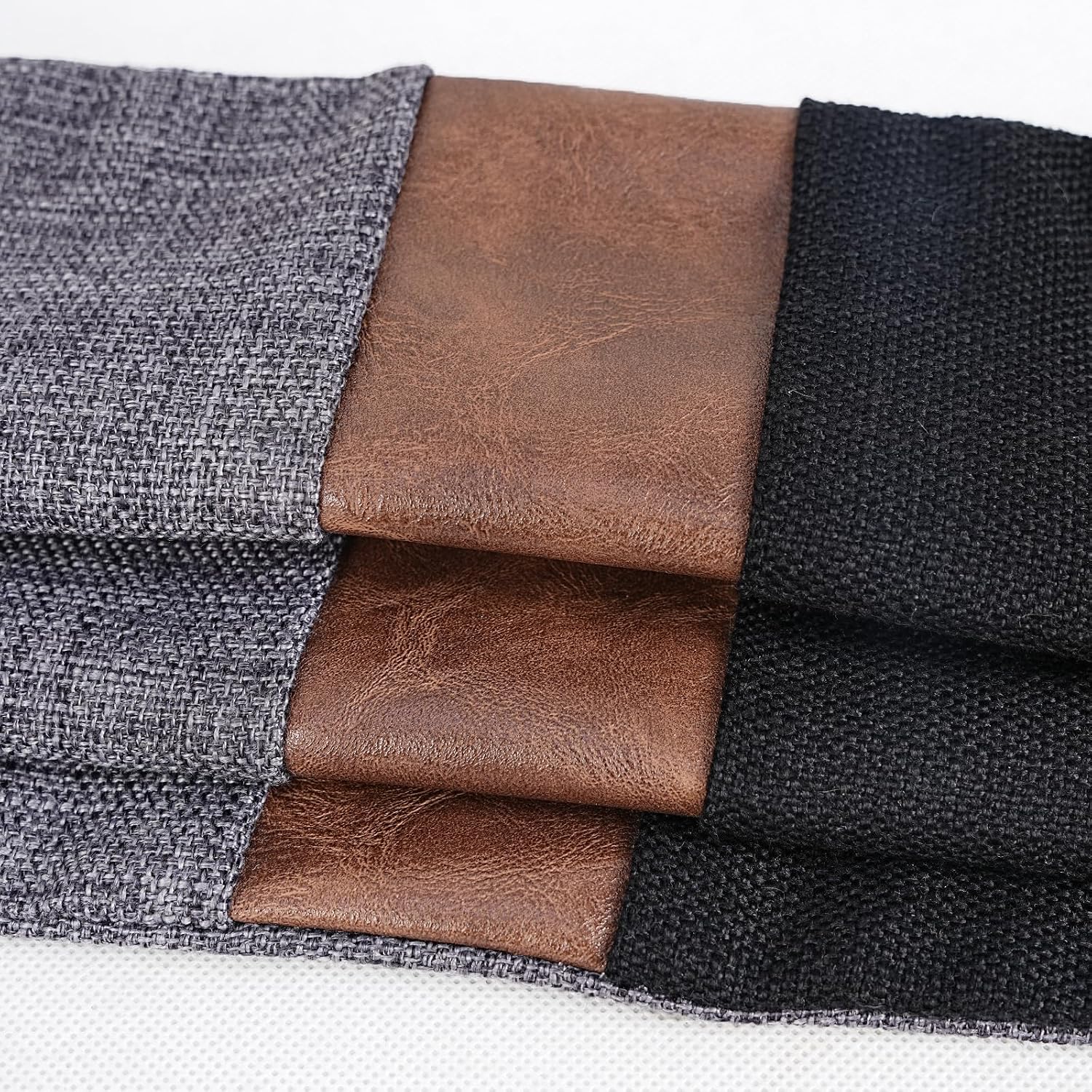 Pack of 2 Thick Black Linen Blend Lumbar Pillow Covers, 18x18 Inches – Black and Brown Color Block with Faux Leather Ticking Stripe, Farmhouse Cushion Cases, Dark Gray - Image 2