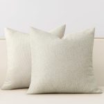 Set of 2 Textured Woven Pillow Covers with Linen Look, 18x18 Inches, Oat Milk Beige – Neutral Farmhouse Cushion Cases for Sofa, Living Room, Bedroom