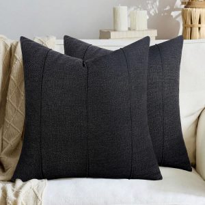 Black Striped Farmhouse Linen Throw Pillow Cover, 18x18 Inches – Decorative Accent Pillow Case for Couch, Bed, Chair