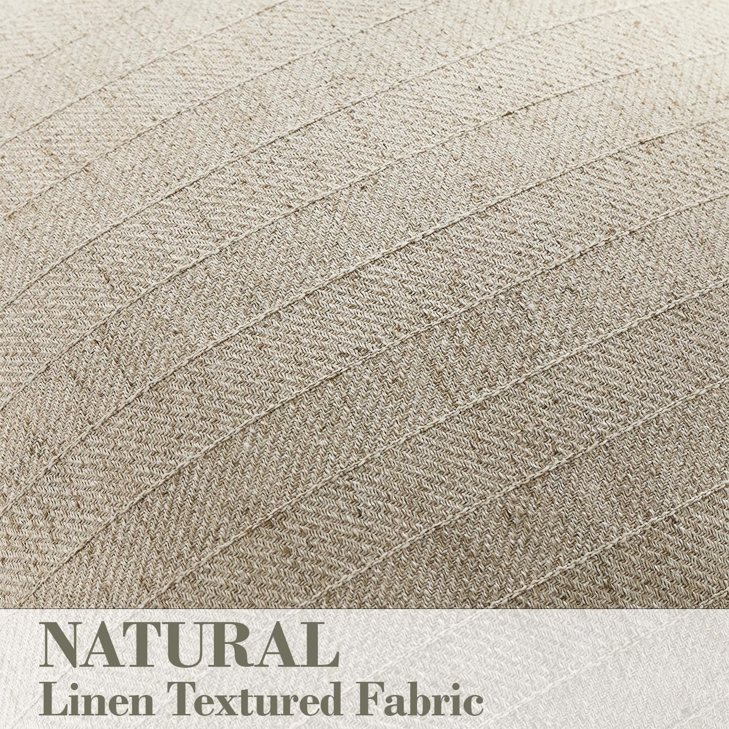 Pack of 2 Natural Beige Linen Pillow Covers, 20x20 Inches – Striped Textured Design, Boho Farmhouse Decorative Square Cases for Living Room, Couch, Bed - Image 2