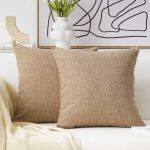 Set of 2 Natural Linen Burlap Pillow Covers, 18x18 Inches – Farmhouse Decorative Cushion Cases for Couch, Bench, Sofa