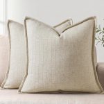 Pack of 2 Natural Beige Linen Pillow Covers, 20x20 Inches – Striped Textured Design, Boho Farmhouse Decorative Square Cases for Living Room, Couch, Bed