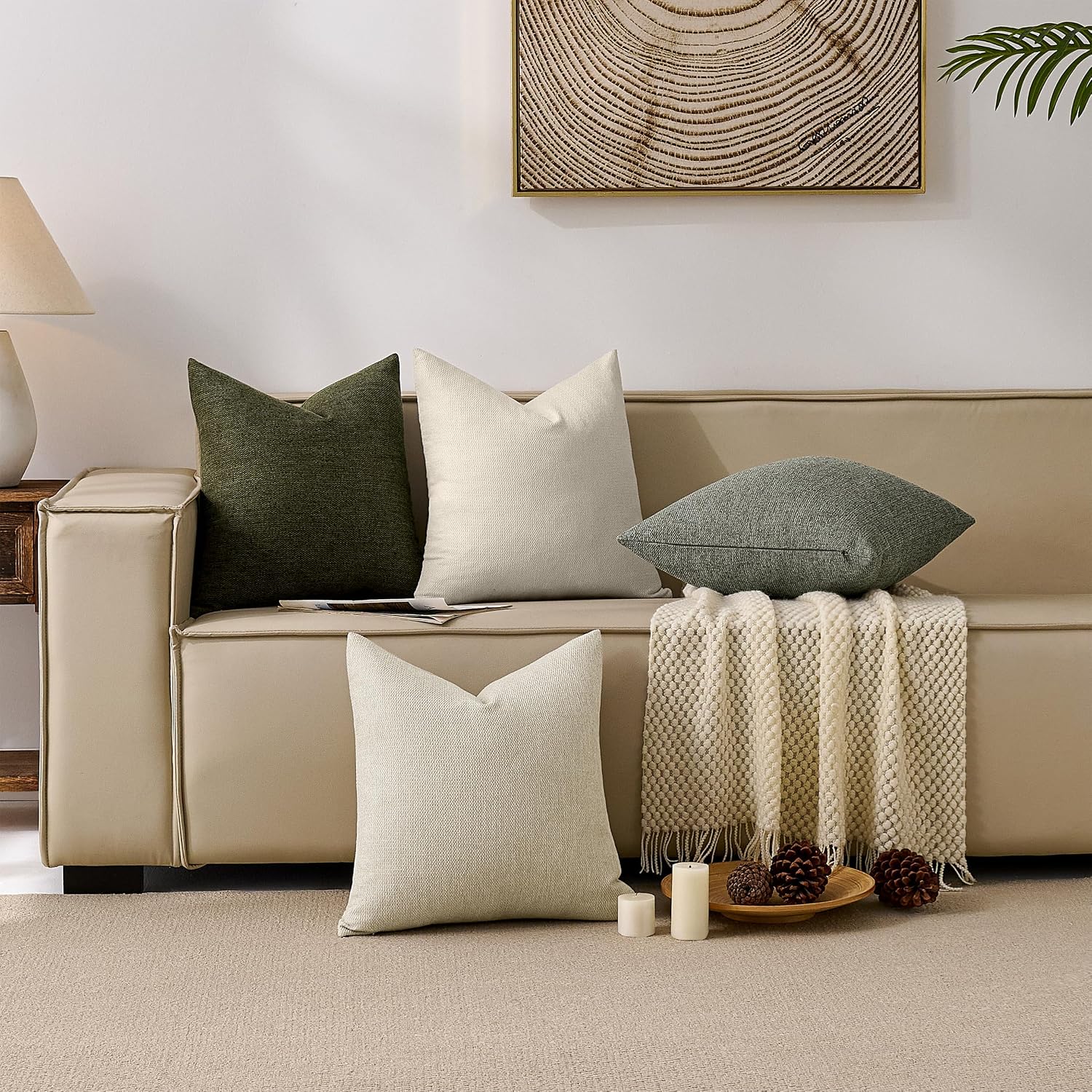 Set of 2 Textured Woven Pillow Covers with Linen Look, 18x18 Inches, Oat Milk Beige – Neutral Farmhouse Cushion Cases for Sofa, Living Room, Bedroom - Image 2