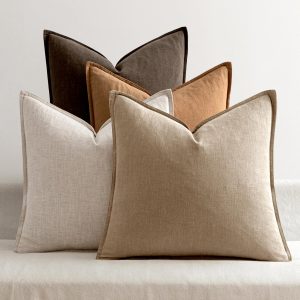 Pack of 4 Neutral Brown Boho Linen Pillow Covers, 18x18 Inches – Soft Fall Farmhouse Couch Pillowcases for Living Room, Bed, Modern Decor