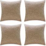 Set of 4 Burlap Linen Throw Pillow Covers, 18x18 Inches – Rustic Farmhouse Square Cushion Cases for Couch, Sofa, Home Decoration