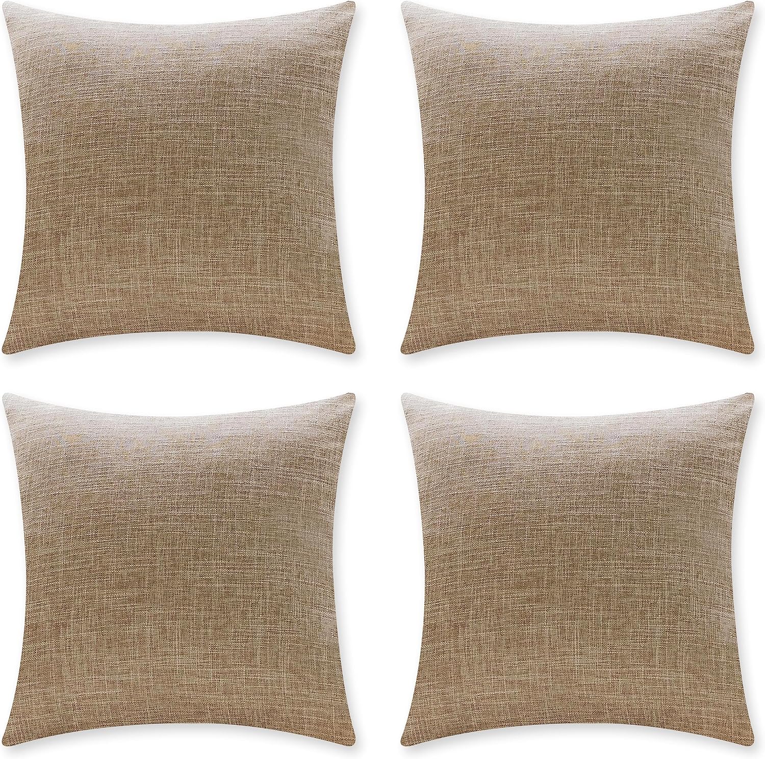 Set of 4 Burlap Linen Throw Pillow Covers, 18x18 Inches – Rustic Farmhouse Square Cushion Cases for Couch, Sofa, Home Decoration